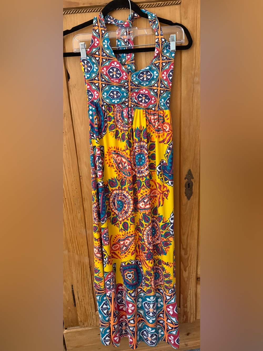 Tracy Negoshian Yellow Multicolor Printed Halter Maxi Dress